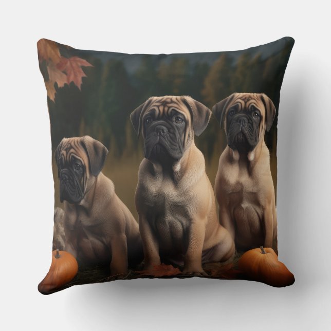 Coussin Bullmastiff Chiot Automne Citrouille de plaisir (Verso)