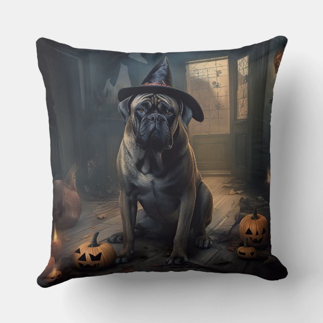 Coussin Bullmastiff Citrouilles Halloween effrayant (Verso)