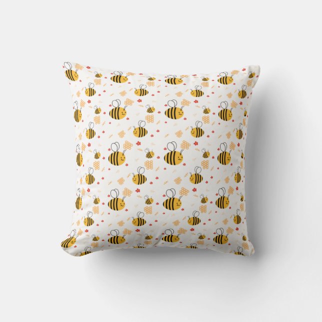 Coussin Bumblebee mignonne et fleurs (Recto)