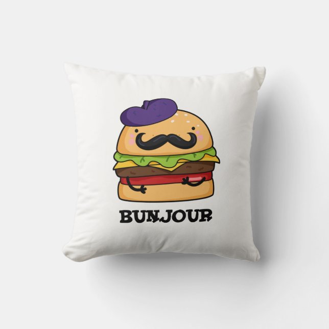 Coussin Bunjour Funny Burger Français Bun Pun (Recto)