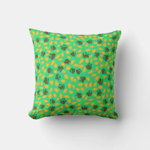 Coussin Bunnies Brown et carottes orange sur Robbin Egg Bl