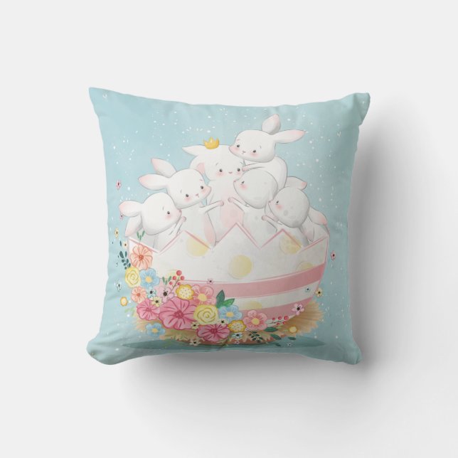 Coussin Bunnies d'aquarelle en Oeuf de Pâques Fleur (Recto)