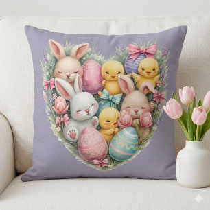 Coussin Bunnies et chicots Pâques Pastel Cottagecore