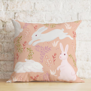 Coussin Bunny floral de l'aquarelle Pâques
