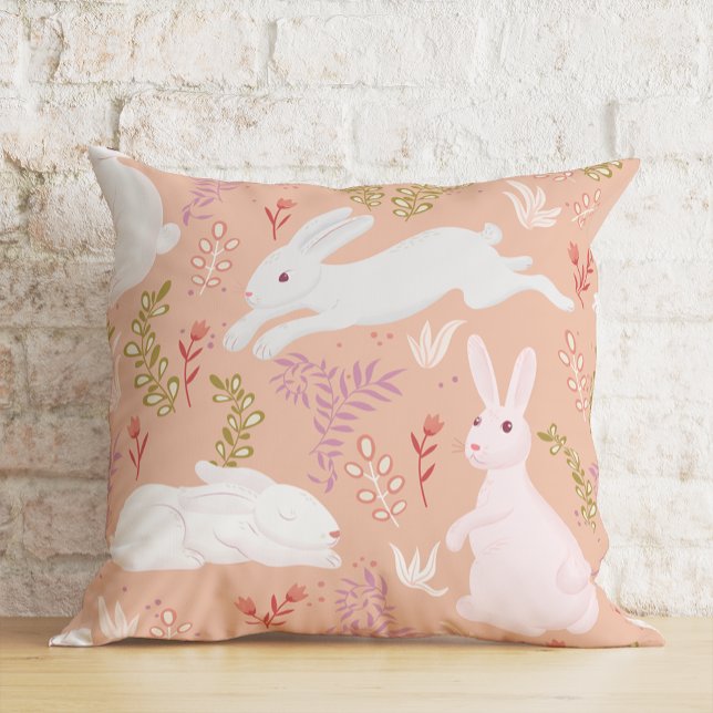 Coussin Bunny floral de l'aquarelle Pâques (Créateur téléchargé)