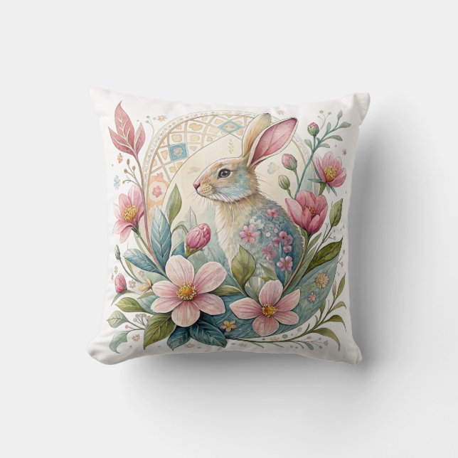 Coussin Bunny Pastel avec Fleurs (Recto)