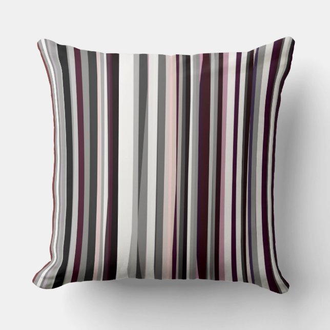 Coussin Burgundy, rose et gris Abstrait rayures (Recto)