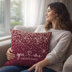 Coussin Burgundy Rose Gold Blush Rose Pailleté Toi & Moi 