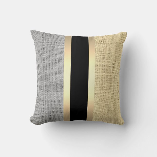 Coussin Burlap Moderne Rayé Or (Recto)