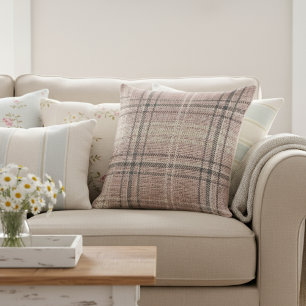 Coussin Burlap Russe Moderne Plaid Rose clair