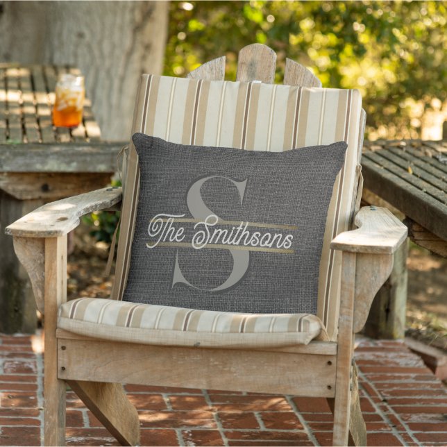 Coussin Burlap Simple Réaliste Rustique Gold Charcoal Grey (Chaise)