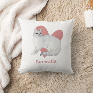 Coussin Burmilla Chat Aquarelle Kitty Coeur rose