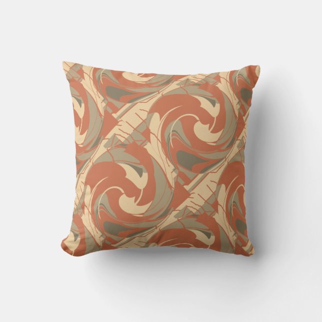 Coussin Burnt Orange Beige Taupe Diagonal Twirls Motif  (Recto)