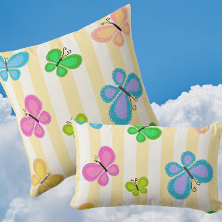 Coussin Butterfly Dreams Yellow White Stripe