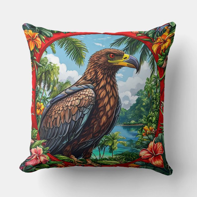 Coussin Buzzard Perché Au Milieu D'Un Paysage Tropical Vib (Recto)