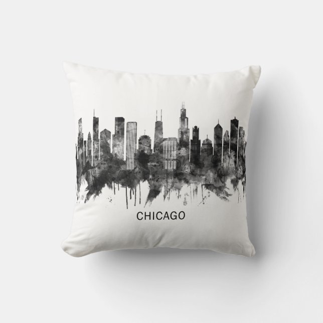 Coussin BW de Chicago Illinois Skyline (Recto)