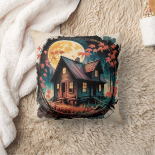 Coussin Cabane au Clair de Lune, Art de la Forêt Japonaise