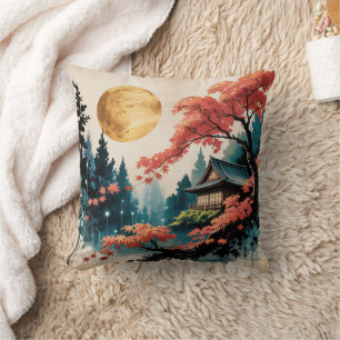 Coussin Cabane au clair de lune Forêt japonaise Art (4)
