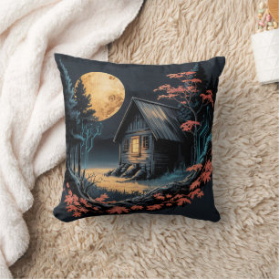 Coussin Cabane au Clair de Lune Forêt Japonaise Art (6)
