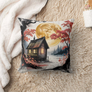 Coussin Cabane au Clair de Lune Forêt Japonaise Art (7)