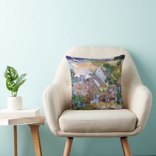 Coussin Cabanes à Toit de Chaume par Vincent van Gogh