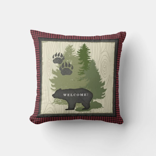 Coussin Cabine d'Affiche de bienvenue de patte d'ours de (Recto)