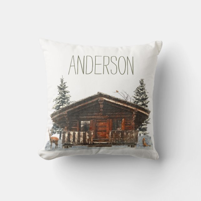 Coussin Cabine d'hiver avec nom (Recto)