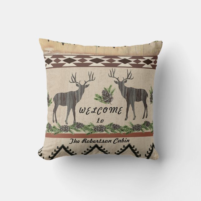 Coussin Cabine Russe Bienvenue Nom De Famille Deer Antlers (Recto)