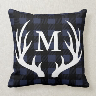 Coussin Cabine Rustic Deer Antlers Buffalo Check Plaid