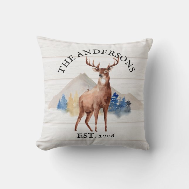 Coussin Cabine Rustique Cerf Blanc Bois Personnalisé Monta (Recto)