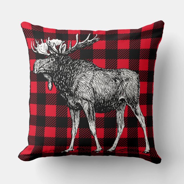 Coussin Cabine Rustique Moose Red Buffalo Plaid (Recto)