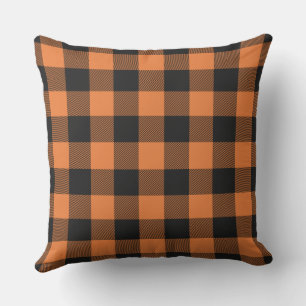 Coussin Cabine rustique primitif Orange Black Check Plaid