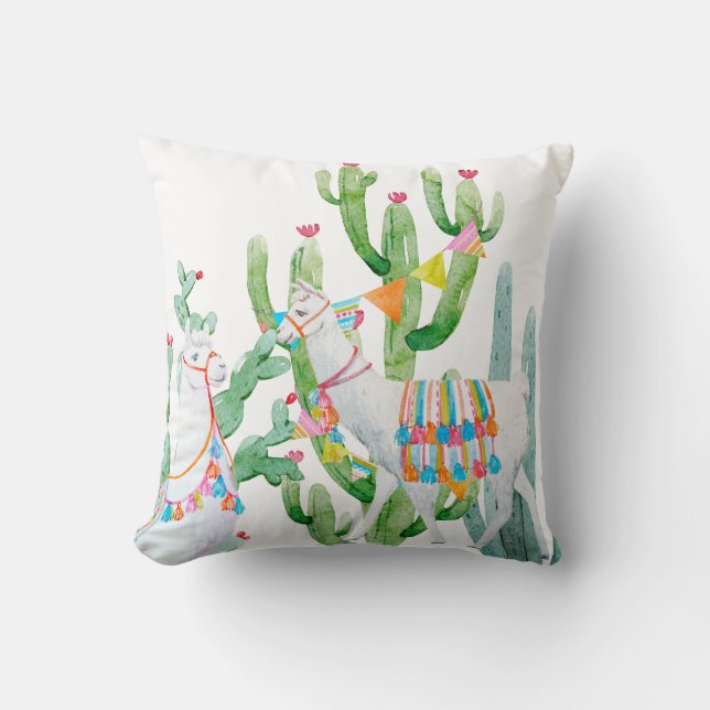 Coussin Cactus Boho Llama Bohémien de 16 po x 16 po (Recto)