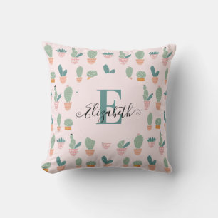 Coussin Cactus Cactus Cactus Succulent Vert rose Monogramm
