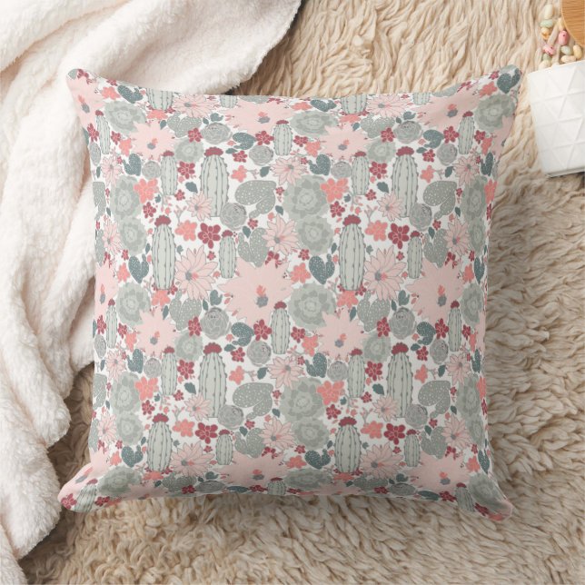 Coussin Cactus Cactus Pink Mint Succulents Fleurs du déser (Couverture)