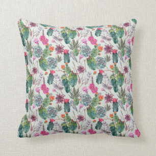 Coussin Cactus exotique d'aquarelle de Boho et motif