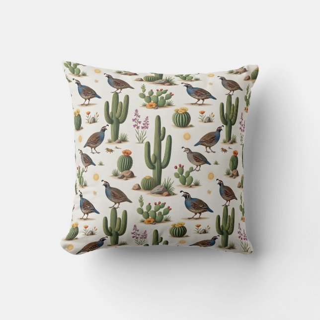 Coussin Cactus faune dense de la caille du désert (Recto)