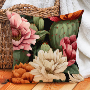 Coussin Cactus Floral Succulent à la crème rose orange Noi