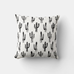 Coussin Cactus noir et blanc. Cactus abstraits modernes