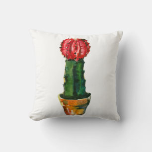 Coussin Cactus Rouge & Vert Aquarelle Sud-Ouest Bohème
