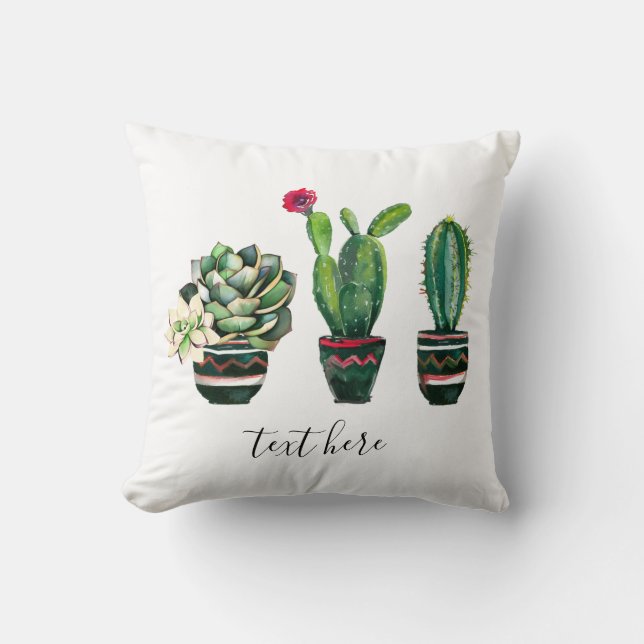 Coussin cactus, succulent, aquarelle, fiesta, mexicaine, (Recto)