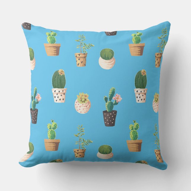 Coussin Cactus Succulents à Dessrt Vert dans les pots (Recto)