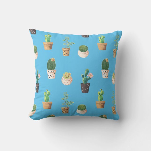 Coussin Cactus Succulents à Dessrt Vert dans les pots (Recto)