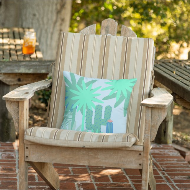 Coussin Cactus tropicaux et faune Vert et bleu (Chaise)