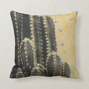 Coussin Cactus vert sur Arrière - plan jaune