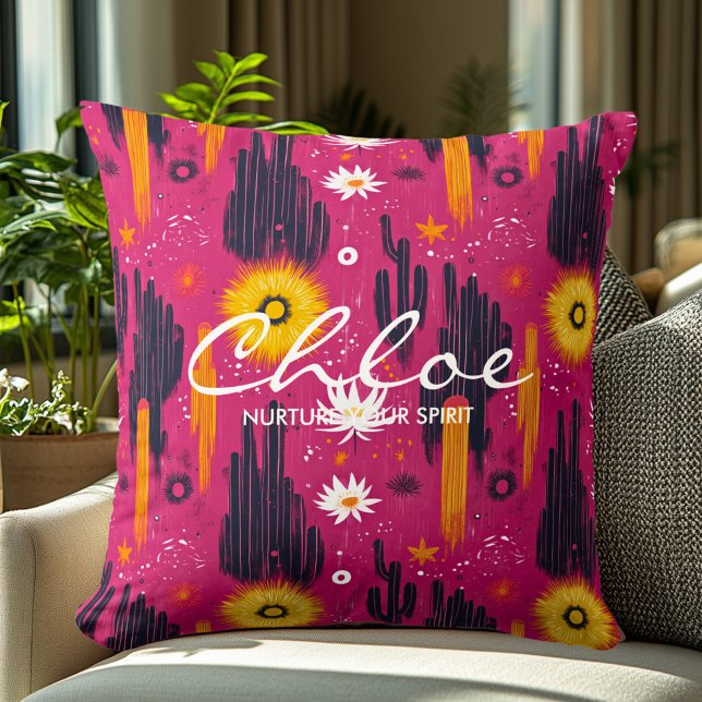 Coussin Cactus Vibrant et Bien-être Radieux Personnalisé (Créateur téléchargé)