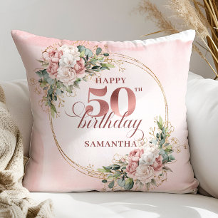 Coussin Cadeau 50e Anniversaire Rose Gold Floral B