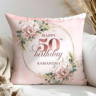 Coussin Cadeau 50e Anniversaire Rose Gold Rose Blu