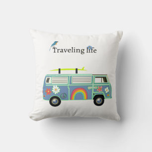 Coussin Cadeau Accessoire Rétro Van Road Trip Vie de Voyag