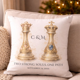 Coussin Cadeau Couple Roi Reine Élégant Échecs Dorés